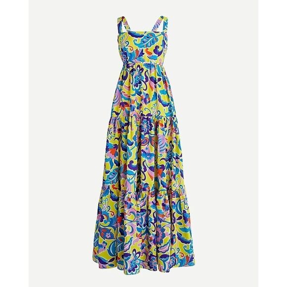 J. Crew Tiered Taffeta Dress Curly Bold Floral Summer Colorcore Size 00 Pockets! - Picture 1 of 10